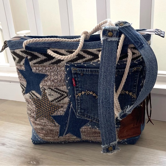 Denim & Knit Sweater-Upcycled Bag | Eco-Friendly, Handmade, One-of-a-Kind - Picture 3 of 16